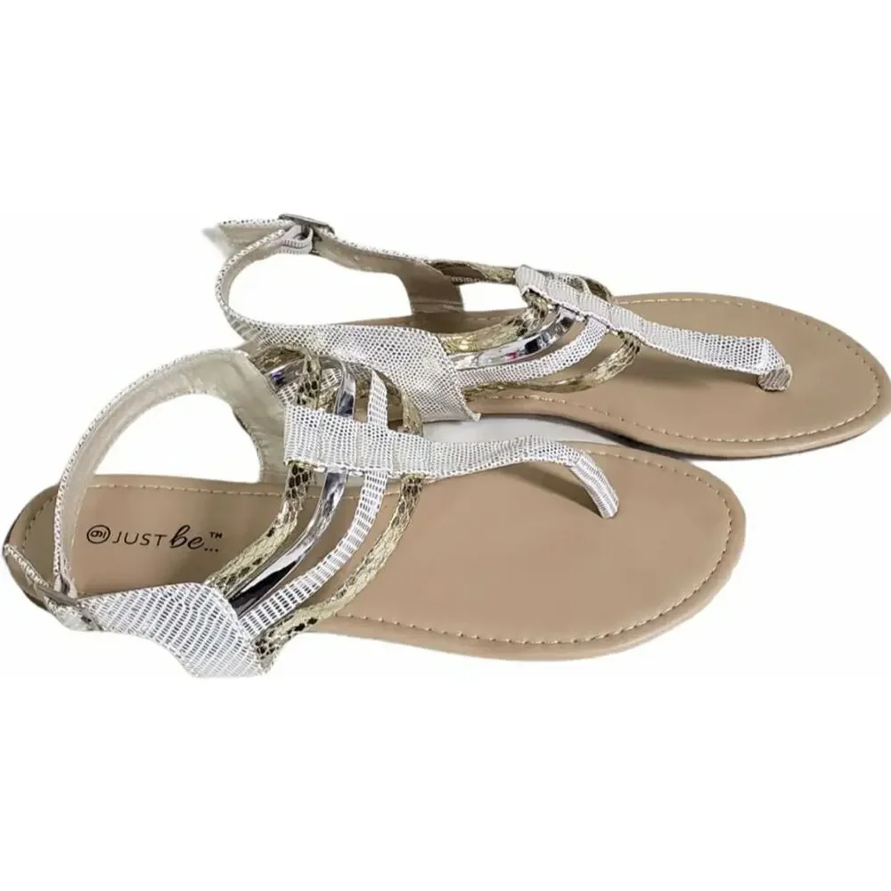 Just Be Adjustable Strap Gold Flip Flop Style Sandals w. Ankle Straps